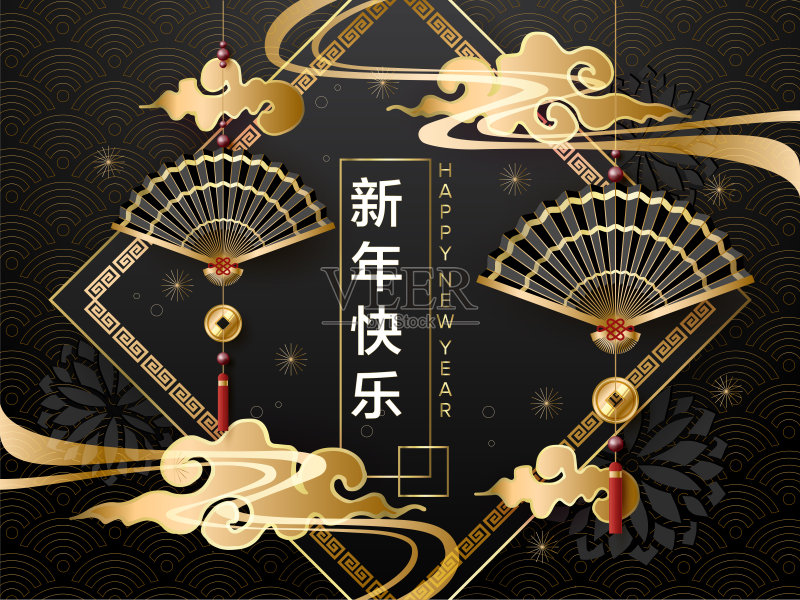 经典的中国新年背景正版插画素材
