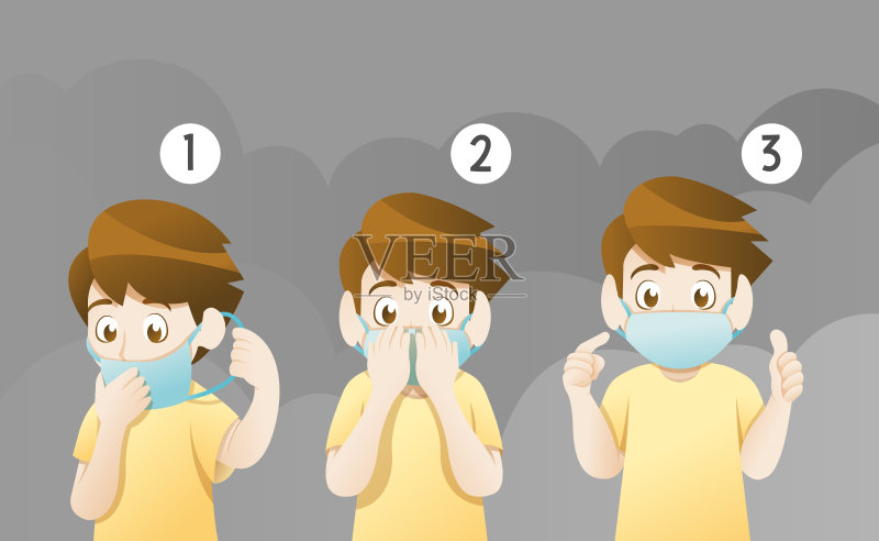 男孩戴着口罩保护污染正版插画素材