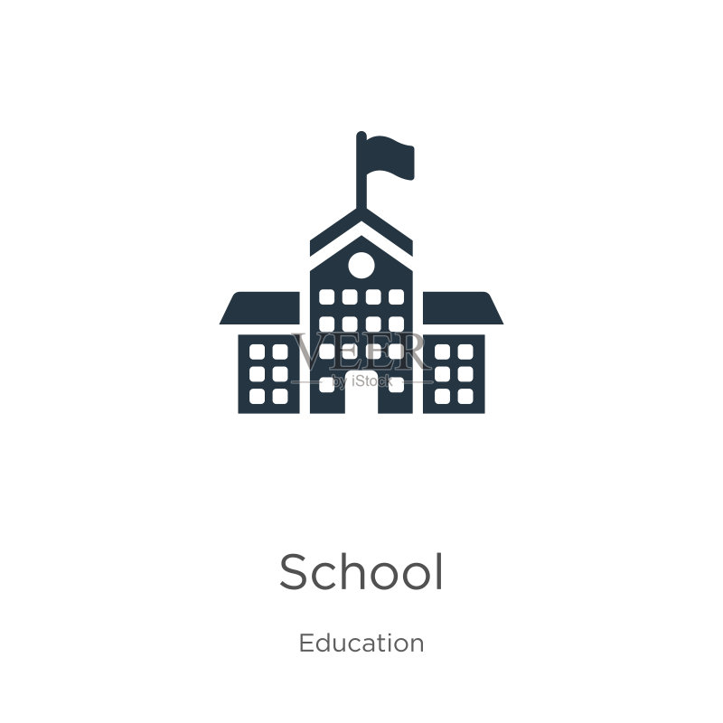 学校图标矢量素材。教育系列中的时尚扁平学校图标，可用于网页和移动图形设计、Logo图标素材
