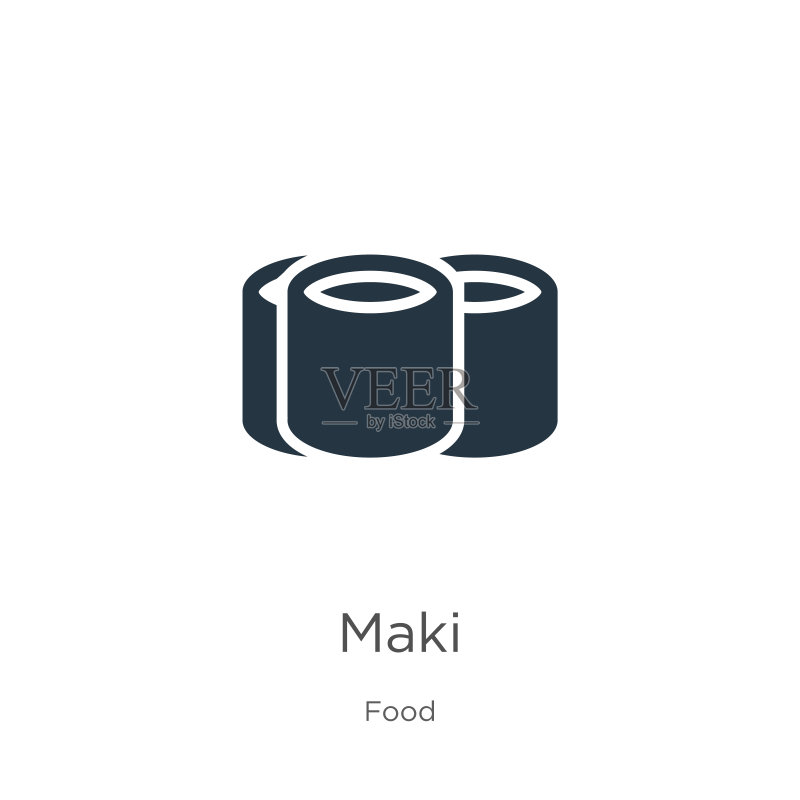 寿司图标矢量图。从食品系列中提取的流行扁平寿司图标，与白色背景隔离。矢量插图可用于网页和移动图形设计、徽标、eps10图标素材