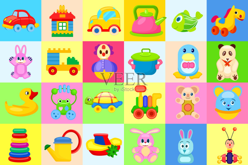 儿童玩具彩色插图套装图标素材