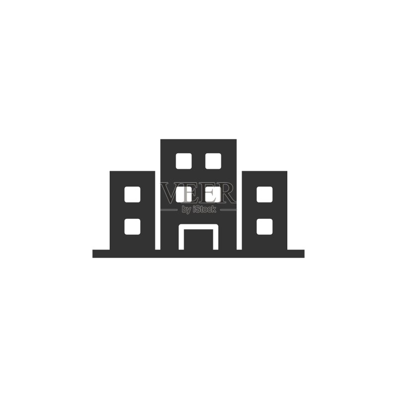 扁平风格的办公楼标志图标。隔离背景上的公寓矢量图。建筑商业概念。图标素材