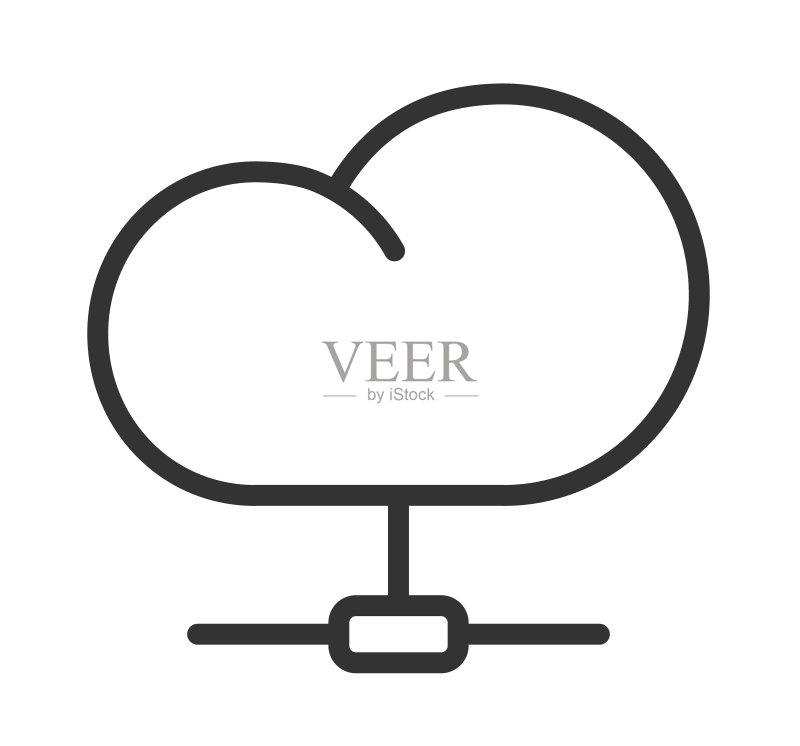 云计算轮廓图标，在白色背景上隔离。用于Web、移动应用和UI设计的云网络连接矢量图标。云计算服务和云存储技术概念图标素材