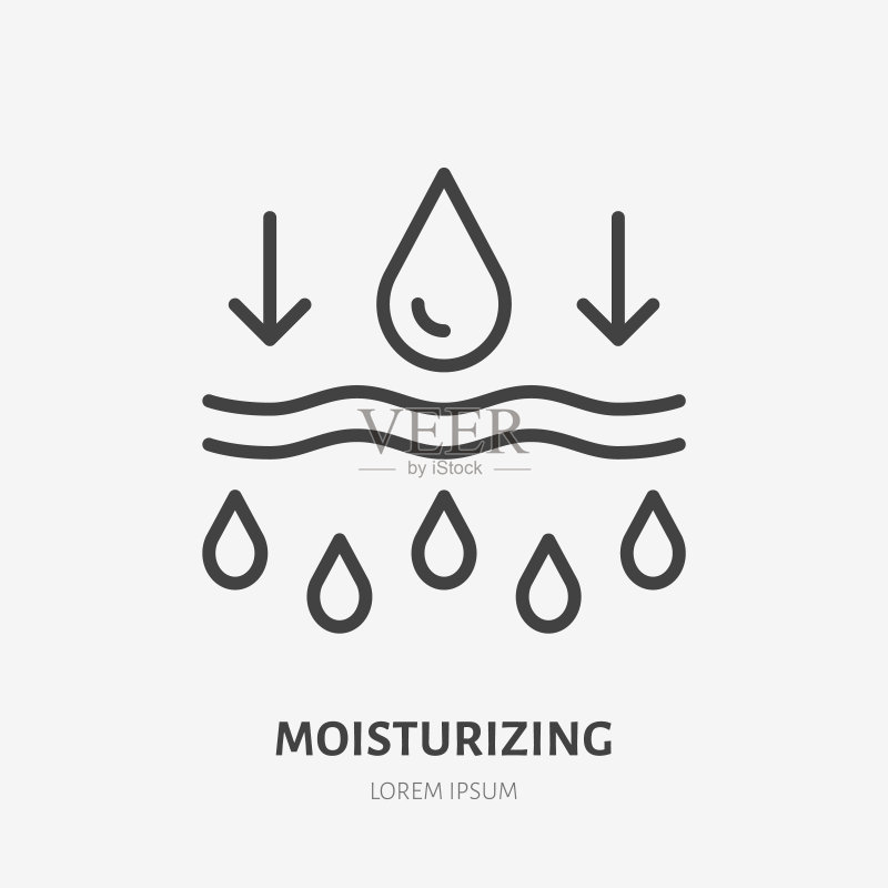 保湿线图标，保湿霜矢量象形图。护肤说明，化妆品包装签收正版插画素材