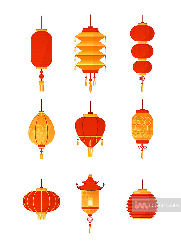 中国灯笼矢量图：传统红色灯笼，节日装饰，中国文化概念设计元素图片