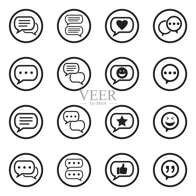 聊天气泡图标。圆形黑色扁平设计。矢量素材。图标素材