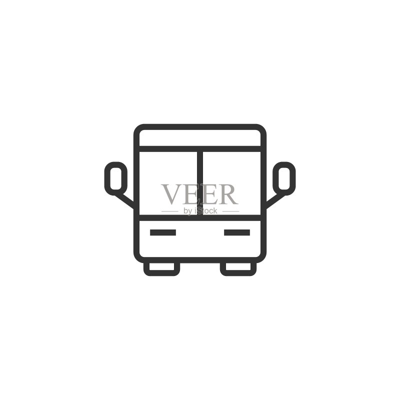 扁平风格公交车图标。客车矢量图，白色背景，汽车商业概念。图标素材