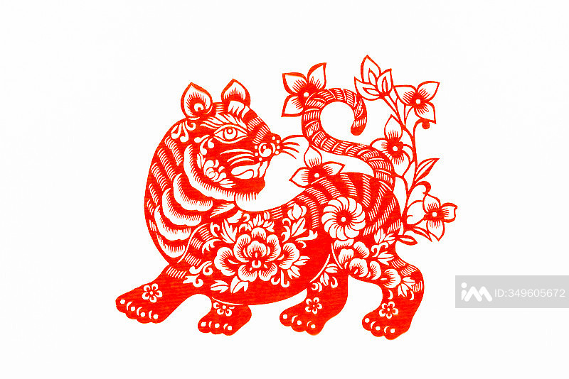 中国传统剪纸生肖图案：中国新年虎年剪纸插画图片素材