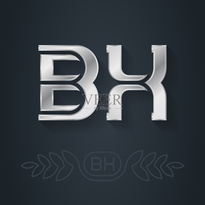 BX首字母或银色logo，线条艺术设计元素。B和X - 金属3D图标或标志模板。矢量。图标素材