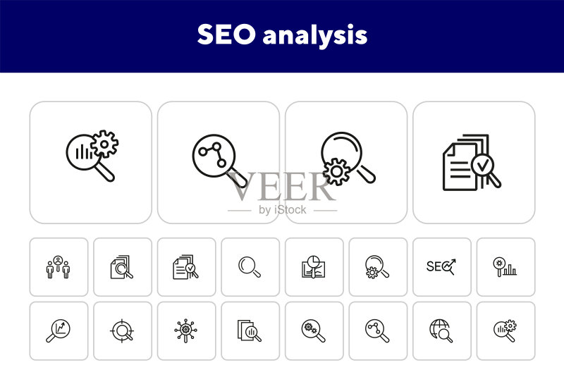 SEO分析线性图标集图标素材