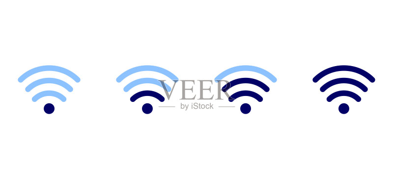 应用程序、网站的无线局域网互联网信号扁平图标。白色背景上的WiFi标志图标集图标素材