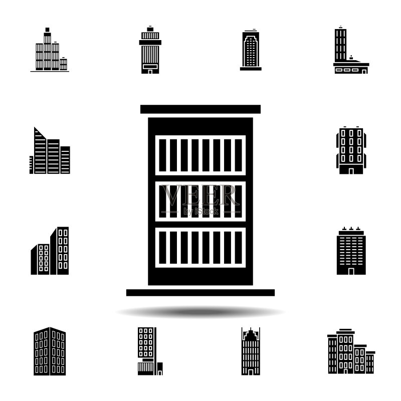 建筑轮廓图标：用于UI和UX、网站或移动应用程序的建筑图标集的简单细线轮廓矢量元素图标素材
