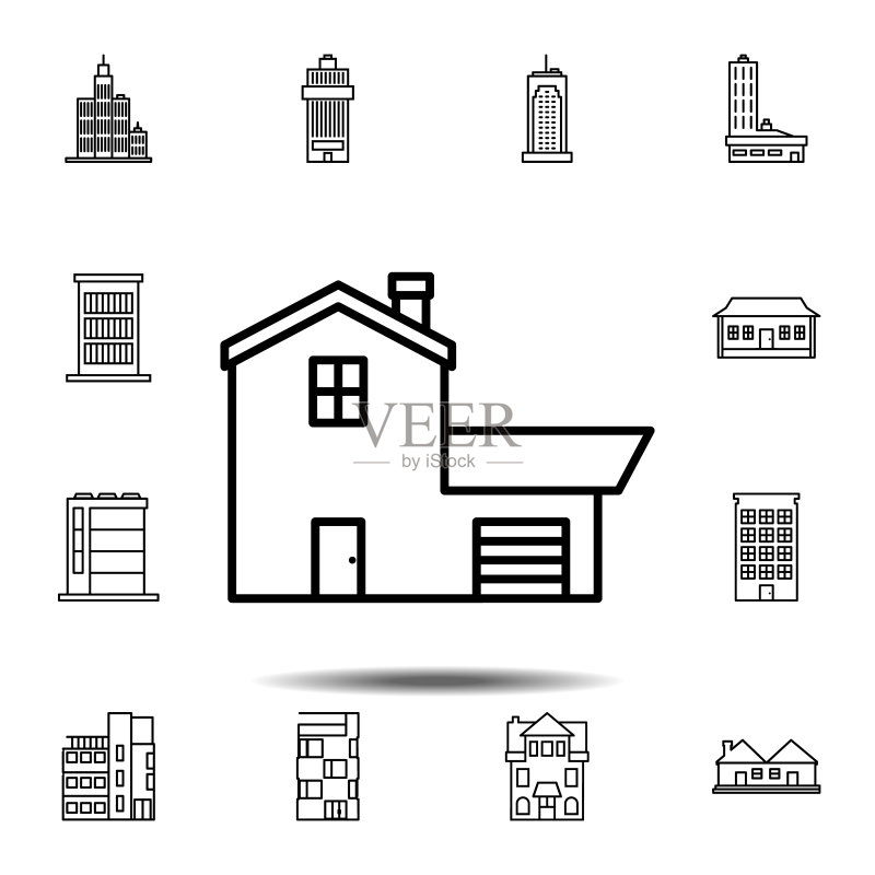 房屋轮廓图标：建筑图标集的简约轮廓矢量元素，适用于UI和UX、网站或移动应用图标素材
