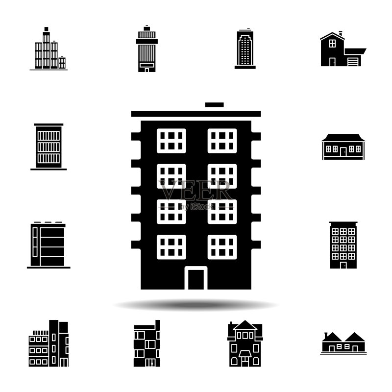 建筑轮廓图标：用于UI和UX、网站或移动应用程序的建筑图标集的简单细线轮廓矢量元素图标素材