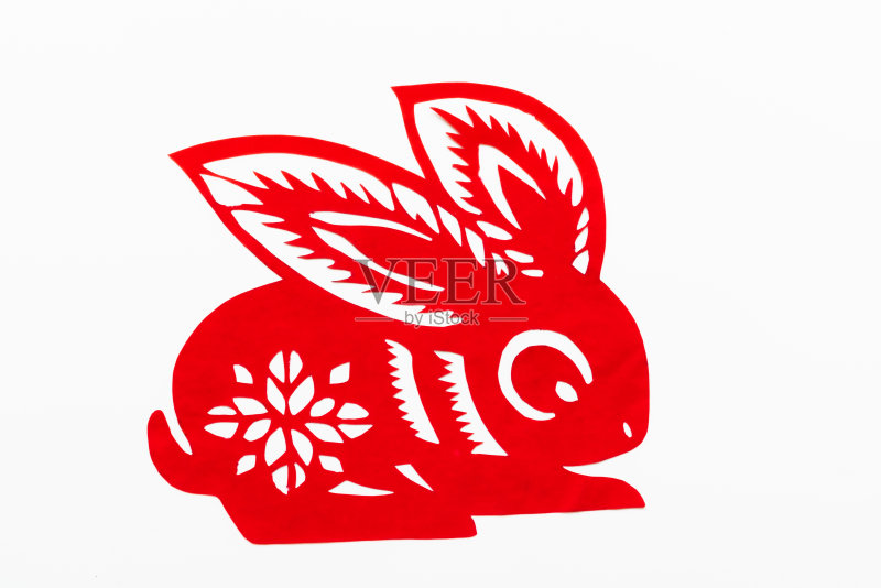 中国传统剪纸生肖：中国新年兔年剪纸，含中国生肖兔传统剪纸图案照片摄影图片
