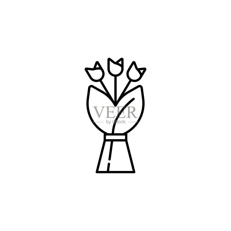 母亲节白色背景上的花束线条图标图标素材