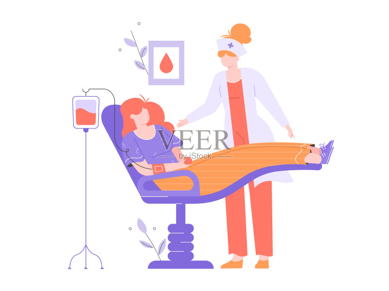 女性志愿者献血。正版插画素材