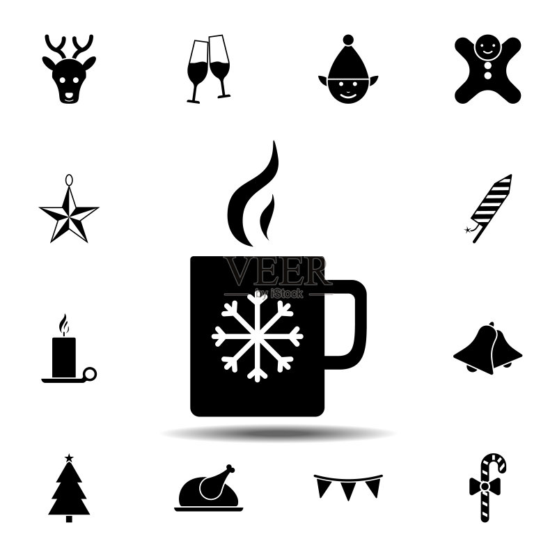 带有雪花图标的玻璃杯：圣诞节、新年和节日UI/UX网站或移动应用的简单符号矢量元素图标素材