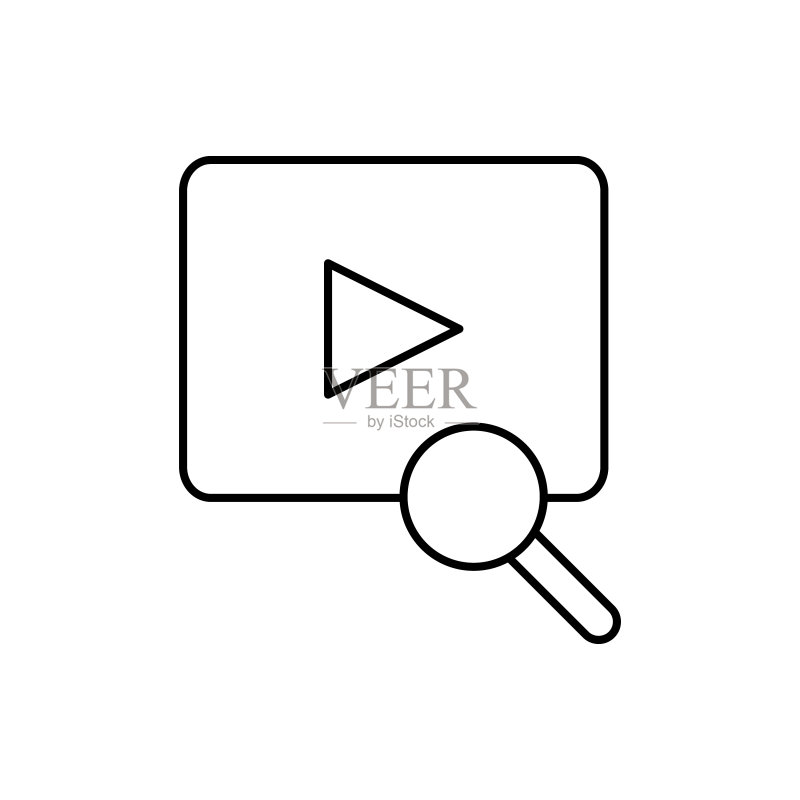 视频播放器、SEO、搜索图标，用于UI和UX的商业图标的简单线条轮廓矢量元素，网站或移动应用图标素材