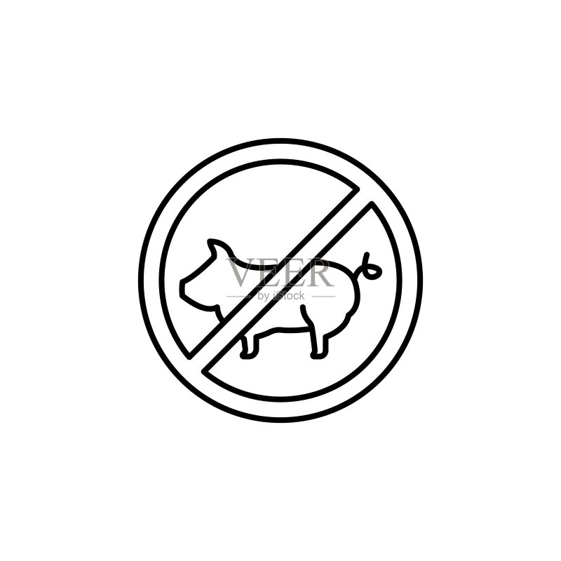 禁用食品：猪肉图标。UI和UX的简单线性轮廓宗教图标，网站或移动应用程序图标素材