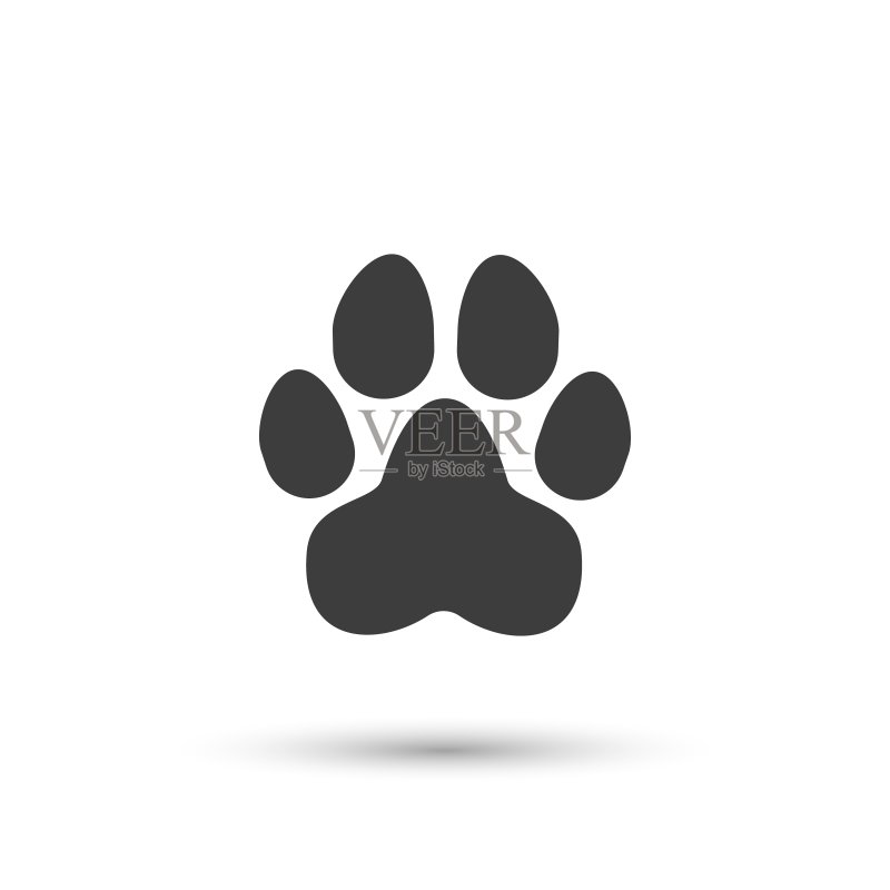 狗爪子图标。简单的动物足迹。猫或小狗黑色卡通爪标志。正版元素素材