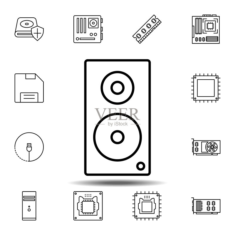 扬声器硬件图标：用于UI、UX、网站或App的细线条元素图标素材