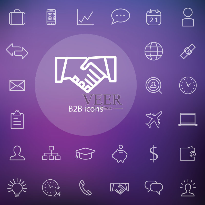 B2B轮廓扁平数字图标集图标素材
