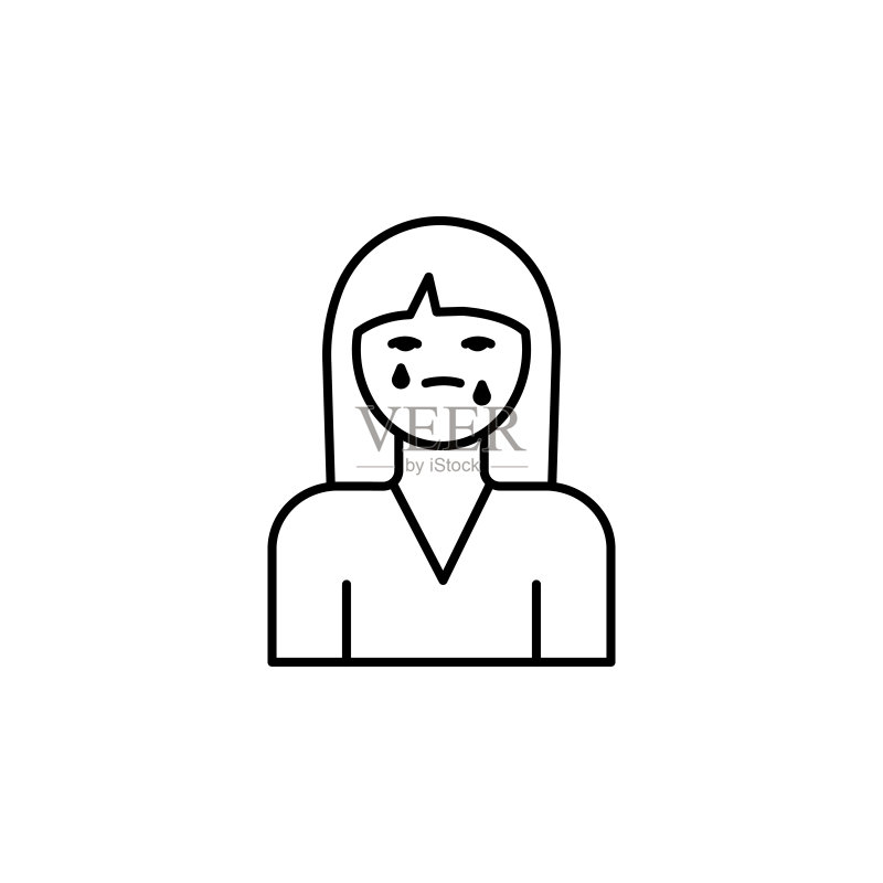 白色背景上的女人哭泣线性插图图标图标素材