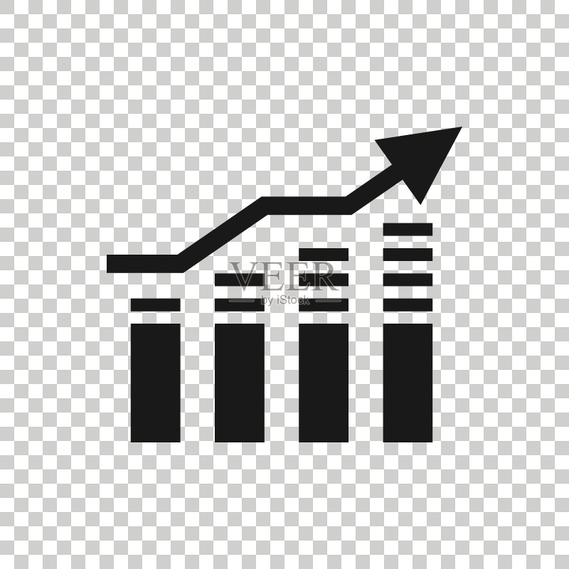 扁平风格图表图标。箭头增长矢量图在白色孤立背景上。分析业务概念。图标素材
