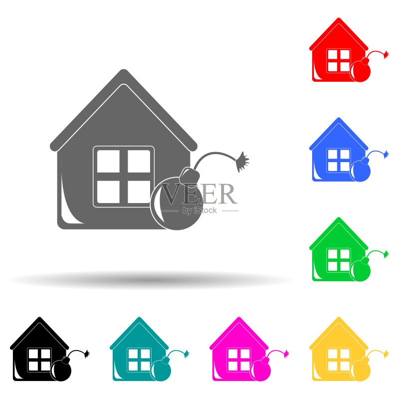 房屋与彩色炸弹图标：UI/UX网站或移动应用保险矢量图图标素材