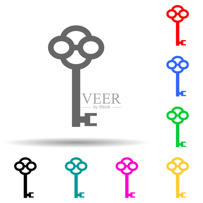 钥匙多色风格图标UI/UX网站或移动应用图标素材