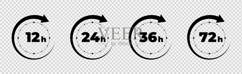 12、16、24、48、72小时时钟指针及送货服务时间图标集图标素材