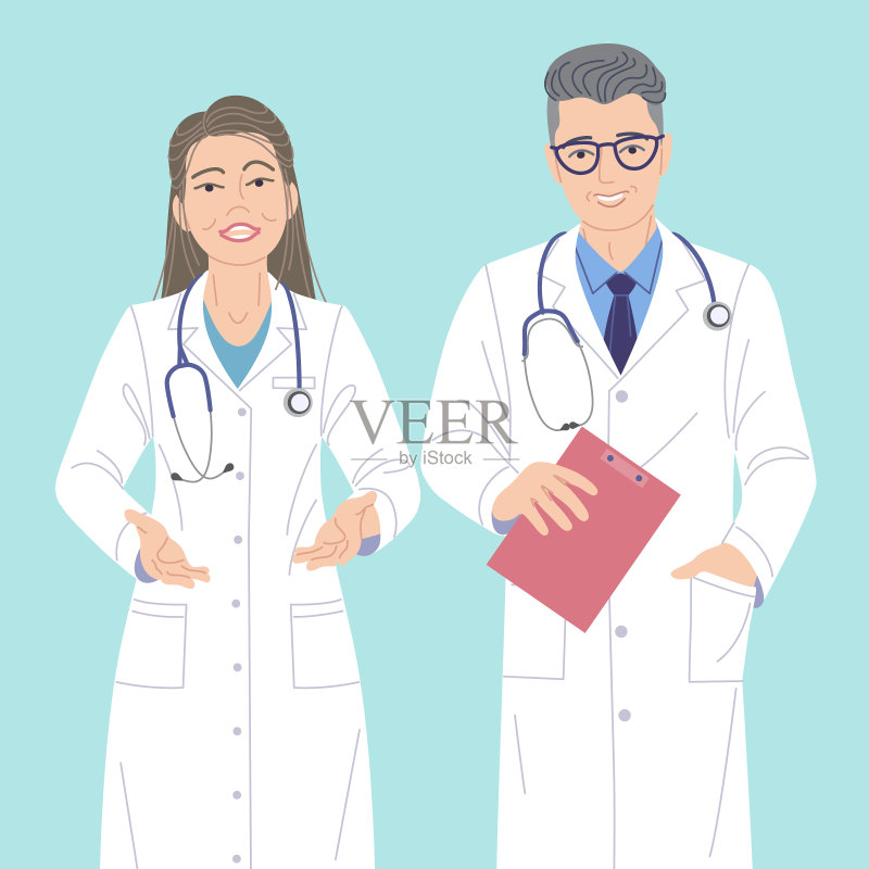两个医生，男人和女人的角色。正版插画素材