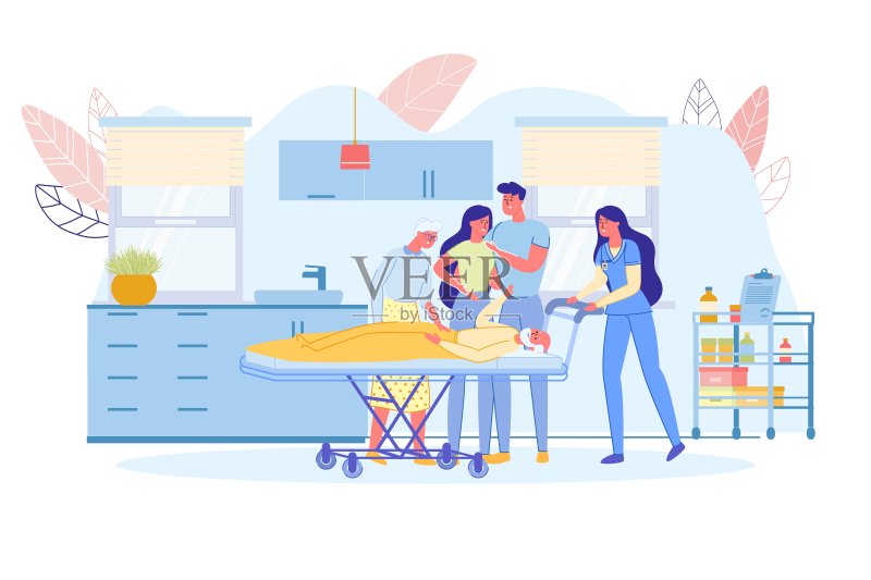 涉及祖父母住院的家庭。正版插画素材