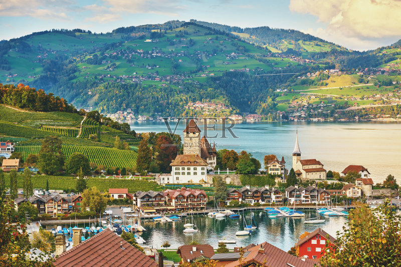 图恩城市景观鸟瞰图，瑞士正版图片素材