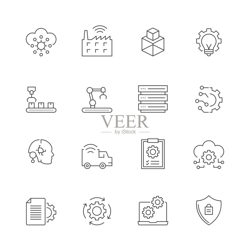 工业4.0线性图标集图标素材