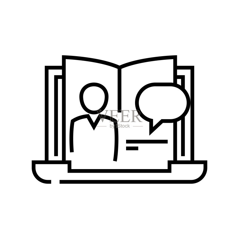 在线书籍线条图标，概念符号，轮廓矢量插画，线性符号图标素材
