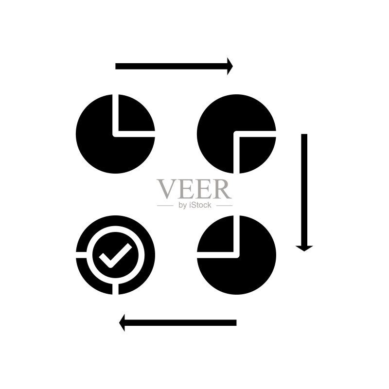 连接黑色图标的吉亚图，概念图，矢量扁平符号，字形符号图标素材