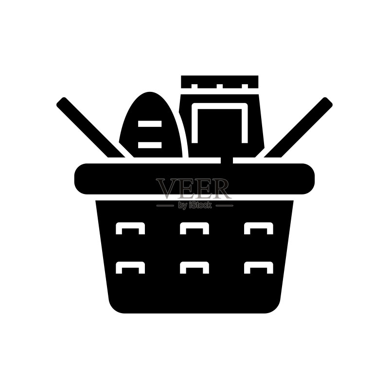 产品篮子黑色图标，概念插图，矢量扁平符号，字形标志图标素材