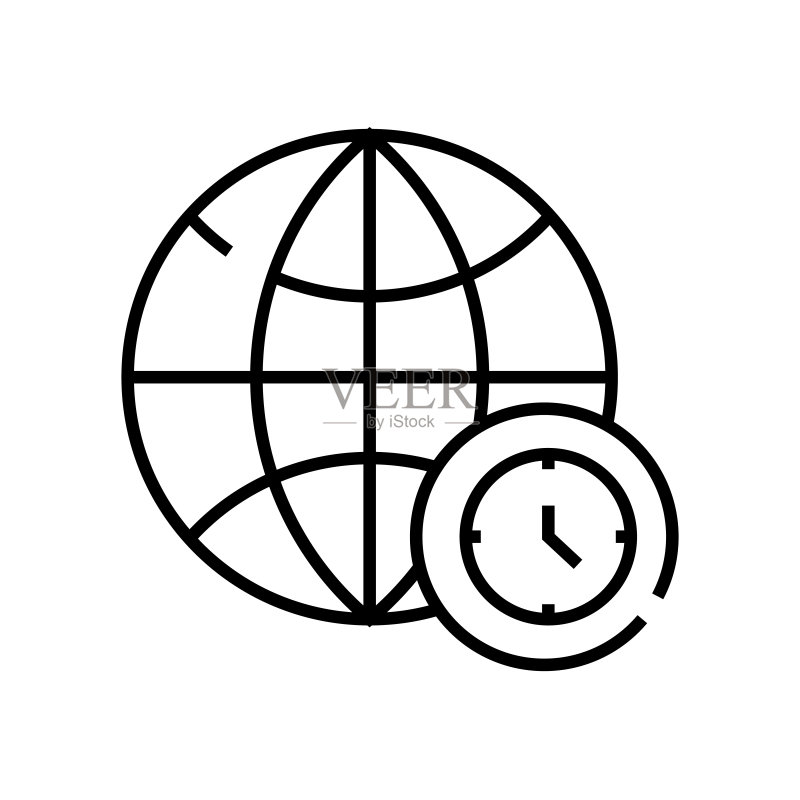 时区线图标，概念符号，线性矢量图解图标素材