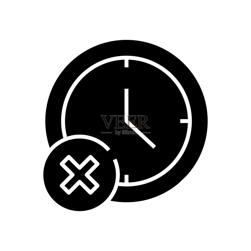 时间耗尽黑色图标，概念插图，矢量扁平符号，字形标志图标素材