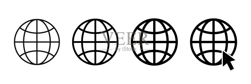 地球矢量图标集，隔离在白色背景上。全球网络。地球标志。黑色隔离矢量地球世界矢量图标。EPS 10图标素材