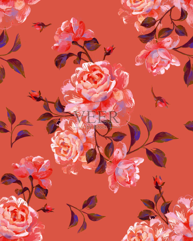 鲜花无缝模式正版插画素材