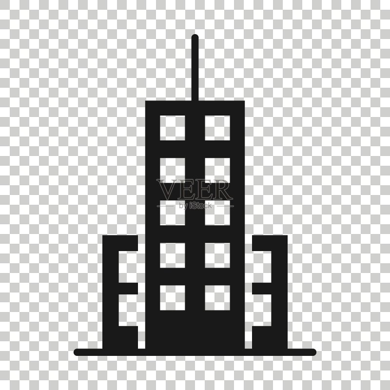 扁平风格的建筑图标：城镇摩天大楼公寓矢量图图标素材