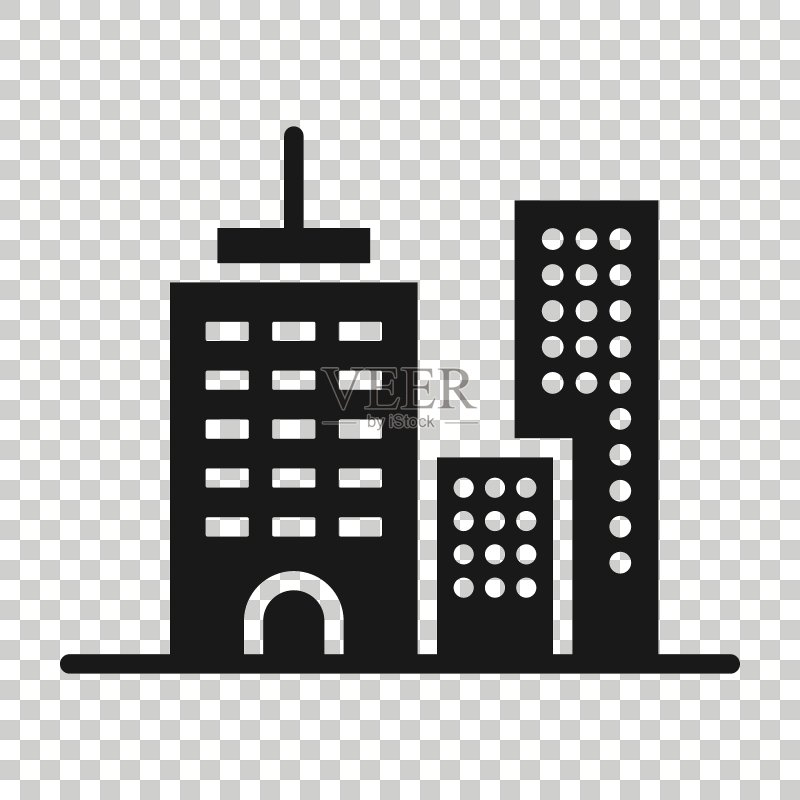 扁平风格的建筑图标：城镇摩天大楼公寓矢量图图标素材