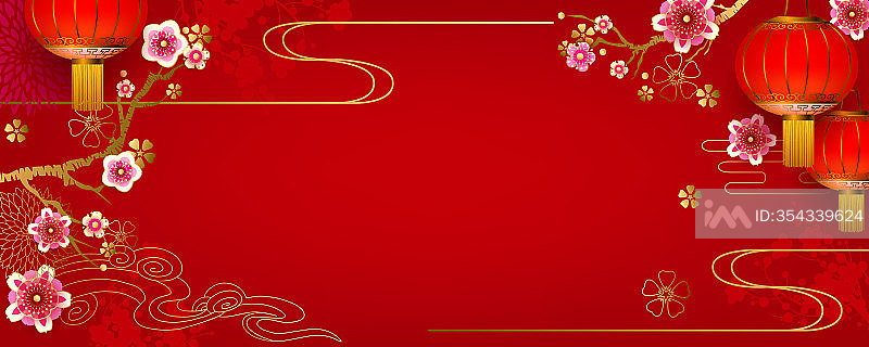 带有灯笼的中国风节日花卉背景设计模板素材