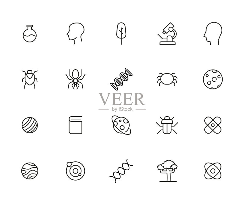 生物学描边线条图标合集图标素材