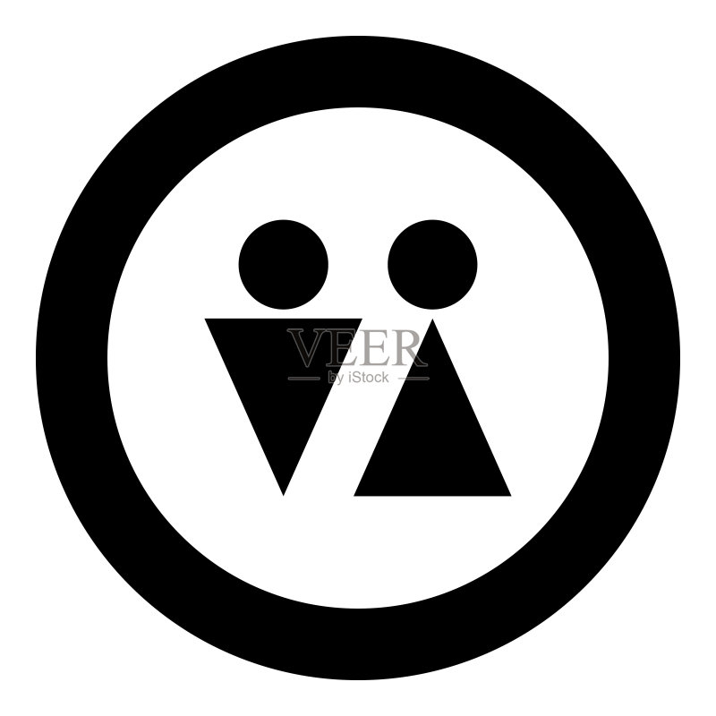 圆形中的男人和女人图标（黑色）图标素材