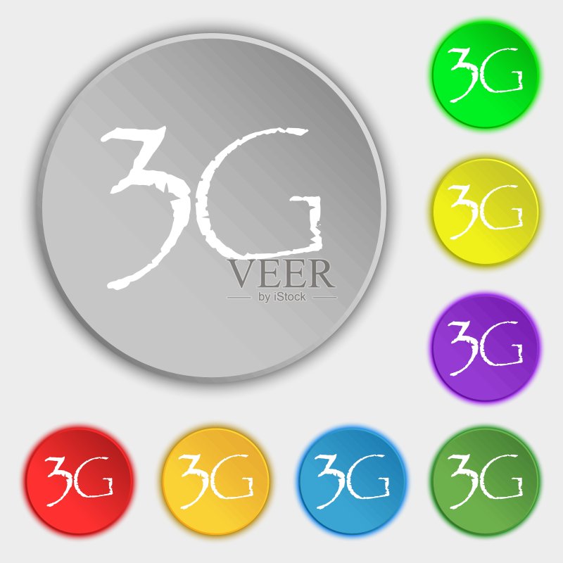 3G信号图标：移动通信技术符号，八个扁平按钮矢量图图标素材