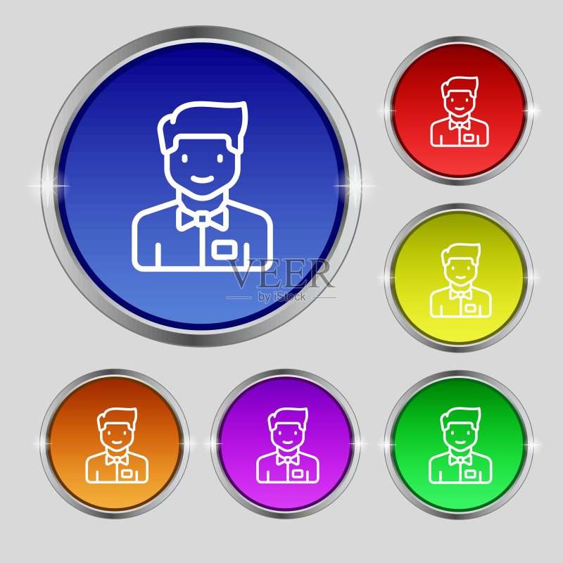 服务员图标标志，明亮彩色按钮上的圆形符号，矢量图图标素材